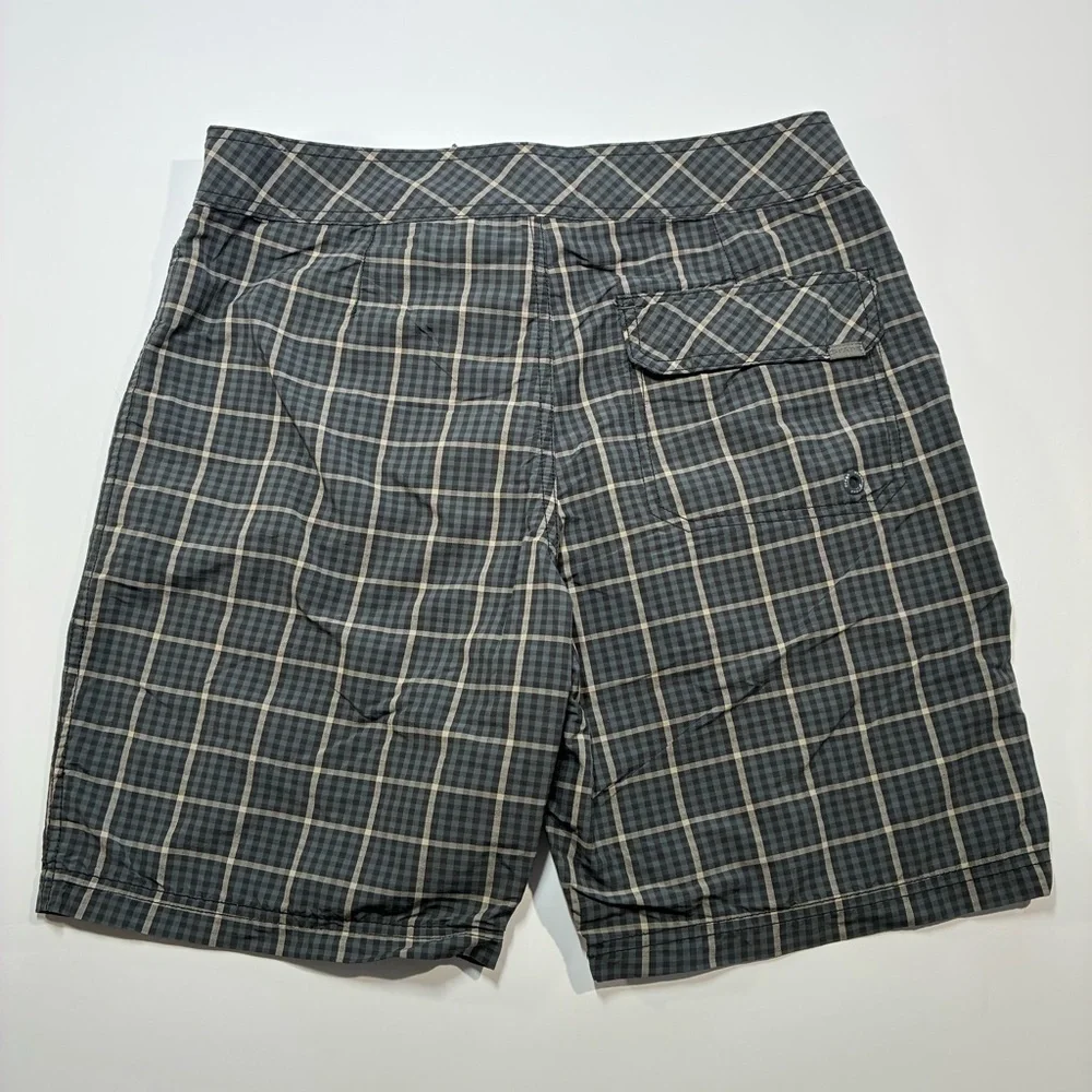 PrAna Swim Trunks Drawsting Gray Plaid Print Unlined Size 30
